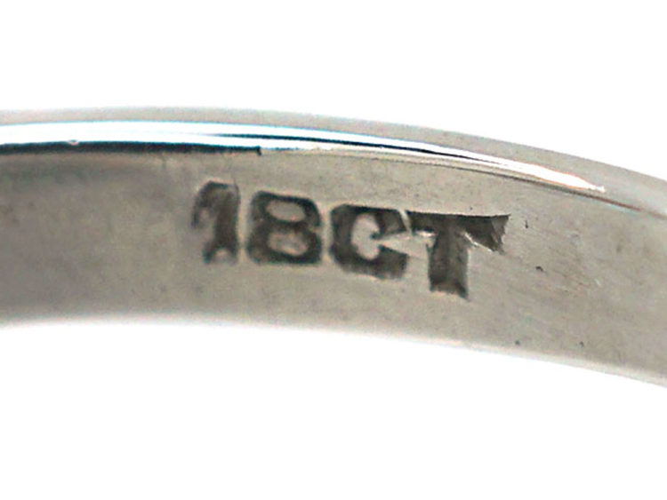 Art Deco 18ct White Gold Zircon & Diamond Rectangular Ring