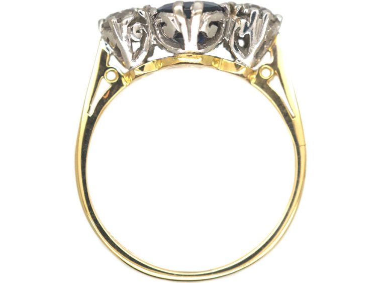 Art Deco 18ct Gold, Sapphire & Diamond Three Stone Ring