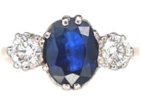 Art Deco 18ct Gold, Sapphire & Diamond Three Stone Ring
