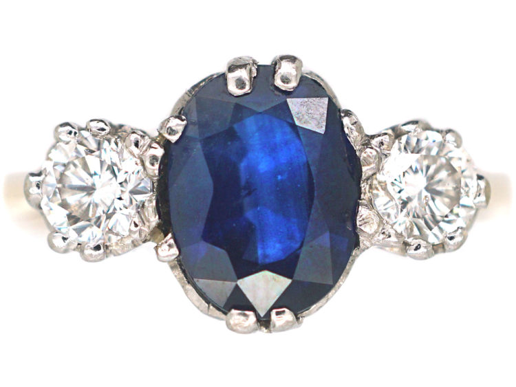Art Deco 18ct Gold, Sapphire & Diamond Three Stone Ring