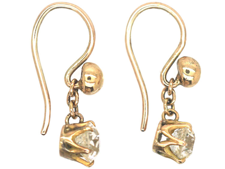 Edwardian Gold & Solitaire Old Mine Cut Diamond Drop Earrings