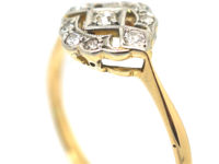 Art Deco 18ct Gold, Platinum & Diamond Cluster Ring