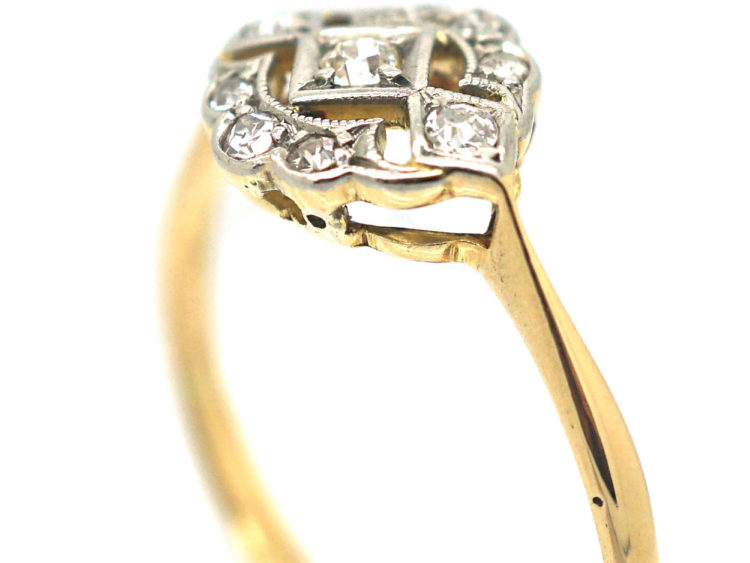 Art Deco 18ct Gold, Platinum & Diamond Cluster Ring