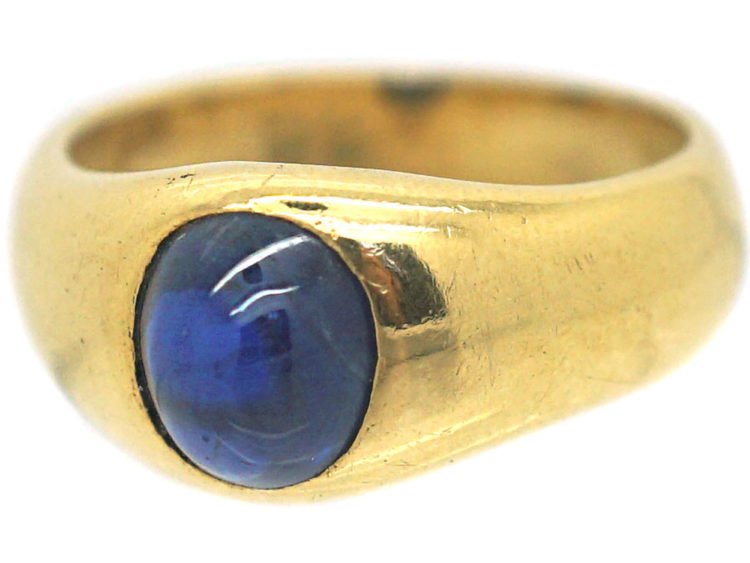 Art Deco 18ct Gold Cabochon Sapphire Rub Over Set Ring