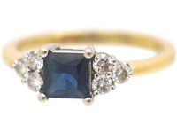 18ct Gold Princess Cut Sapphire & Diamond Ring