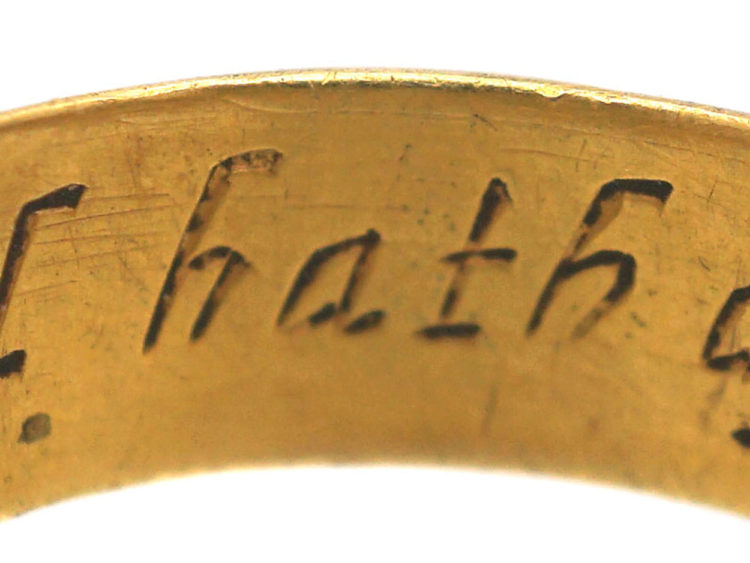 Post Medieval Gold Posy Ring engraved inside with 'As god hath apoynted be contente'