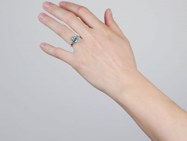 Art Deco 18ct White Gold Zircon & Diamond Rectangular Ring