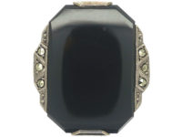 Art Deco Silver, Marcasite & Onyx Rectangular Ring