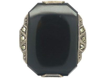 Art Deco Silver, Marcasite & Onyx Rectangular Ring