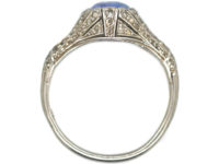 Art Deco Platinum, Ceylon Sapphire & Rose Diamond Ring