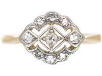 Art Deco 18ct Gold, Platinum & Diamond Cluster Ring