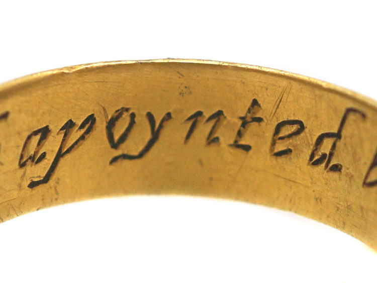 Post Medieval Gold Posy Ring engraved inside with 'As god hath apoynted be contente'
