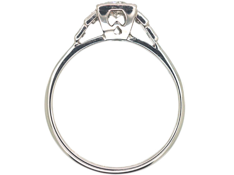 Art Deco 18ct Gold & Platinum Diamond Solitaire Ring with Step Cut Shoulders