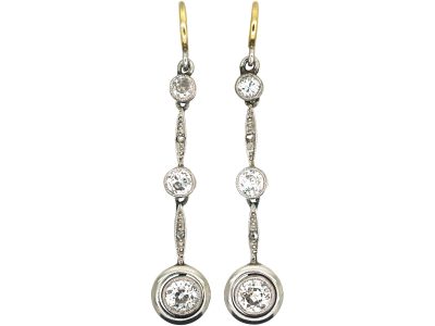 Art Deco 15ct Gold, Platinum & Diamond Triple Drop Earrings Art Deco 15ct Gold, Platinum & Diamond Triple Drop Earrings