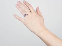 Art Deco Platinum, Ceylon Sapphire & Rose Diamond Ring
