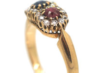 Edwardian 18ct Gold, Sapphire, Ruby & Diamond Double Cluster Ring