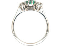 Art Deco Platinum Emerald & Diamond Three Stone Ring