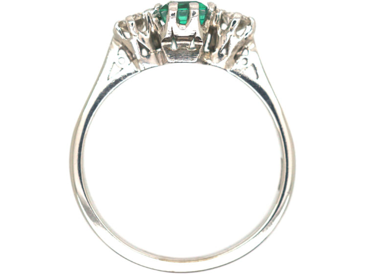 Art Deco Platinum Emerald & Diamond Three Stone Ring