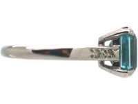 Art Deco 18ct White Gold Zircon & Diamond Rectangular Ring