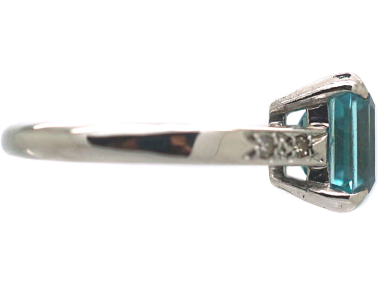 Art Deco 18ct White Gold Zircon & Diamond Rectangular Ring