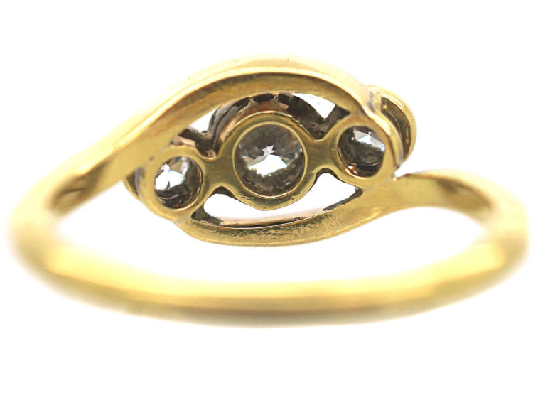 Edwardian 18ct Gold & Platinum Three Stone Diamond Crossover Ring