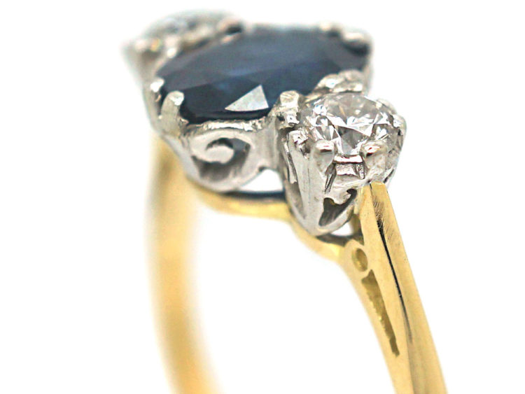 Art Deco 18ct Gold, Sapphire & Diamond Three Stone Ring