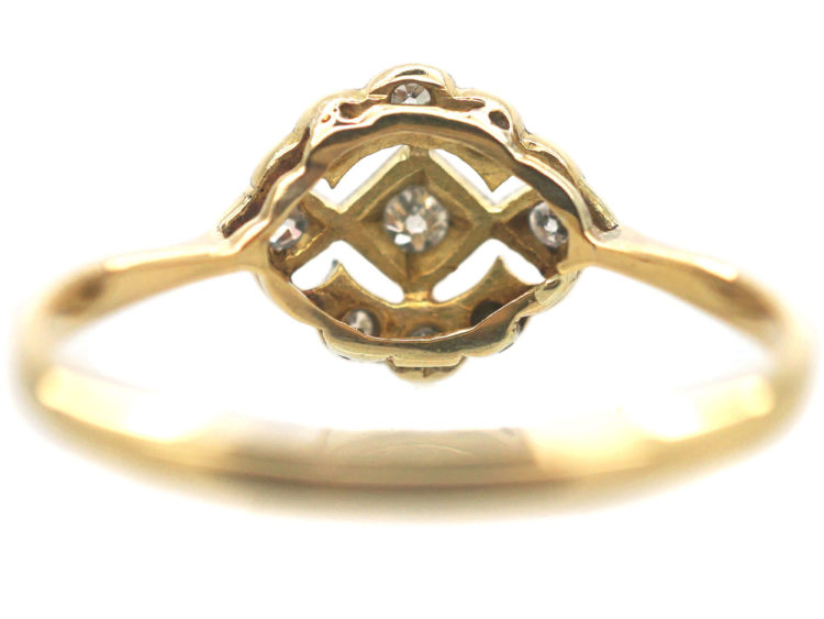 Art Deco 18ct Gold, Platinum & Diamond Cluster Ring