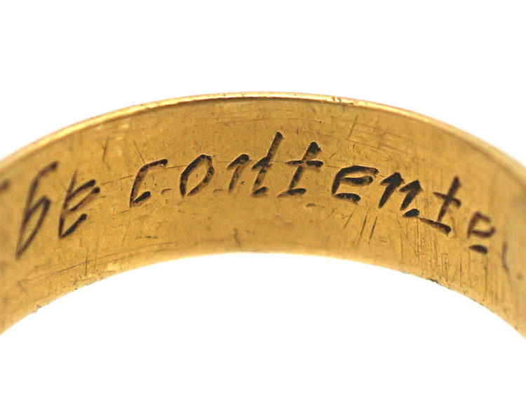 Post Medieval Gold Posy Ring engraved inside with 'As god hath apoynted be contente'