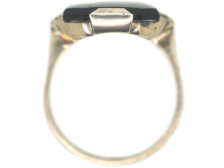 Art Deco Silver, Marcasite & Onyx Rectangular Ring