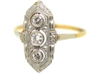 Art Deco 14ct Yellow & White Gold Three Stone Diamond Ring