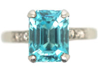 Art Deco 18ct White Gold Zircon & Diamond Rectangular Ring
