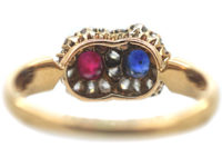 Edwardian 18ct Gold, Sapphire, Ruby & Diamond Double Cluster Ring