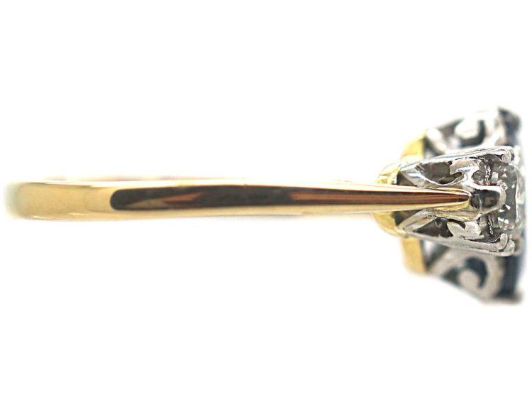 Art Deco 18ct Gold, Sapphire & Diamond Three Stone Ring