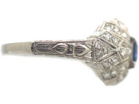 Art Deco Platinum, Ceylon Sapphire & Diamond Cluster Ring