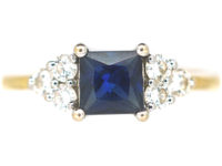 18ct Gold Princess Cut Sapphire & Diamond Ring