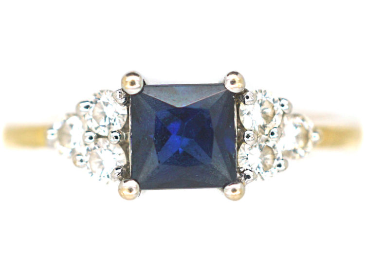 18ct Gold Princess Cut Sapphire & Diamond Ring