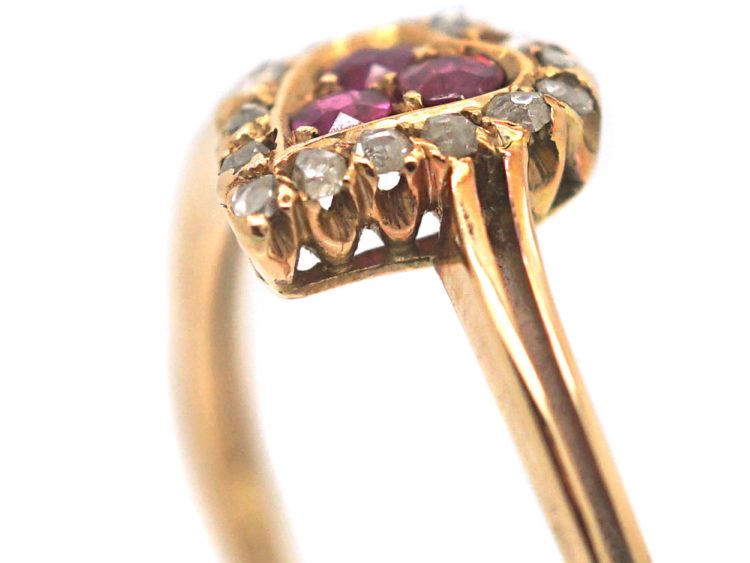 French 18ct Gold Belle Epoque Heart Shaped Ring set with Rubies & Rose Diamonds