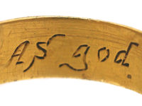 Post Medieval Gold Posy Ring engraved inside with 'As god hath apoynted be contente'