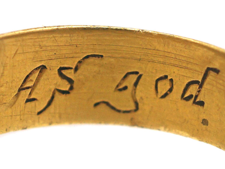 Post Medieval Gold Posy Ring engraved inside with 'As god hath apoynted be contente'
