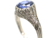 Art Deco Platinum, Ceylon Sapphire & Rose Diamond Ring
