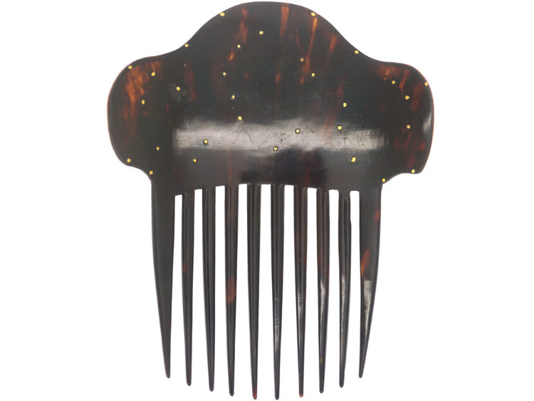 Large Victorian Tortoiseshell Hair Comb With Gold Cornucopias of Roses