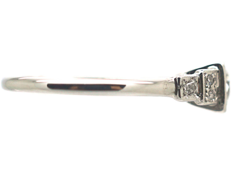Art Deco 18ct Gold & Platinum Diamond Solitaire Ring with Step Cut Shoulders