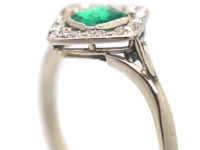 Art Deco 18ct White Gold Emerald & Diamond, Diamond Shaped Ring