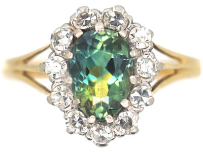 Edwardian 18ct & Platinum Parti Sapphire Oval Cluster Ring