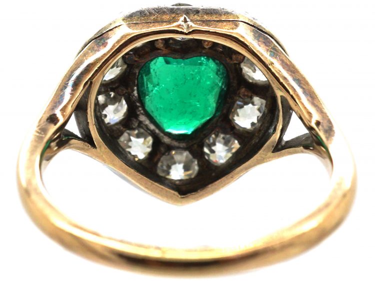 Victorian 18ct Gold, Emerald & Diamond Heart Shaped Ring