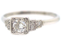 Art Deco 18ct Gold & Platinum Diamond Solitaire Ring with Step Cut Shoulders