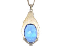 Art Deco Silver & Blue Paste Pendant on a Silver Chain