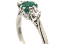 Art Deco Platinum Emerald & Diamond Three Stone Ring