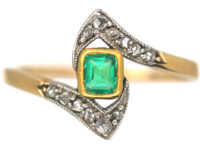 Art Deco Emerald & Rose Diamond Ring