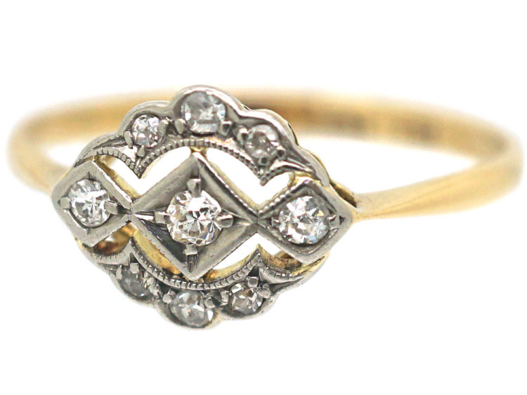 Art Deco 18ct Gold, Platinum & Diamond Cluster Ring